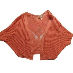 Mudd Open Knit Cropped Shrug Dolman Sleeve Cover Up Top‎ Coral Medium